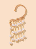 1 pc Pearl Decoration Long Gold Chain Tassel Ear Cuff Dangle Statement Earrings