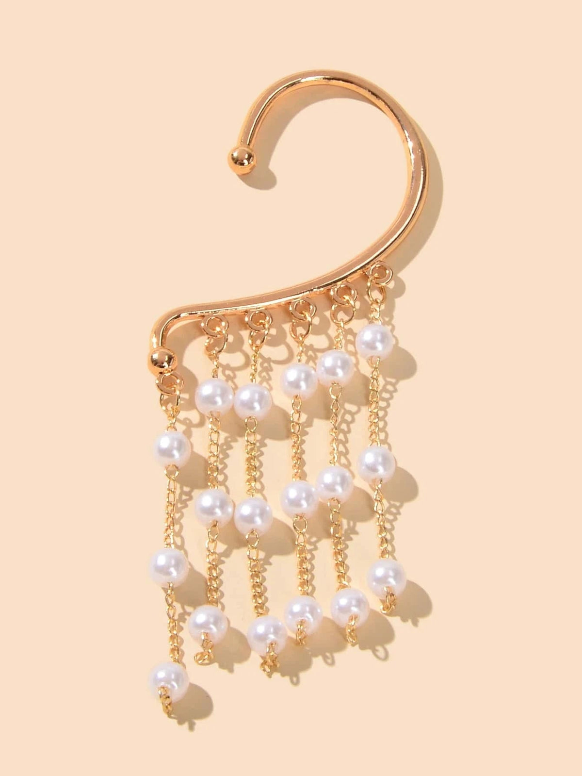 1 pc Pearl Decoration Long Gold Chain Tassel Ear Cuff Dangle Statement Earrings