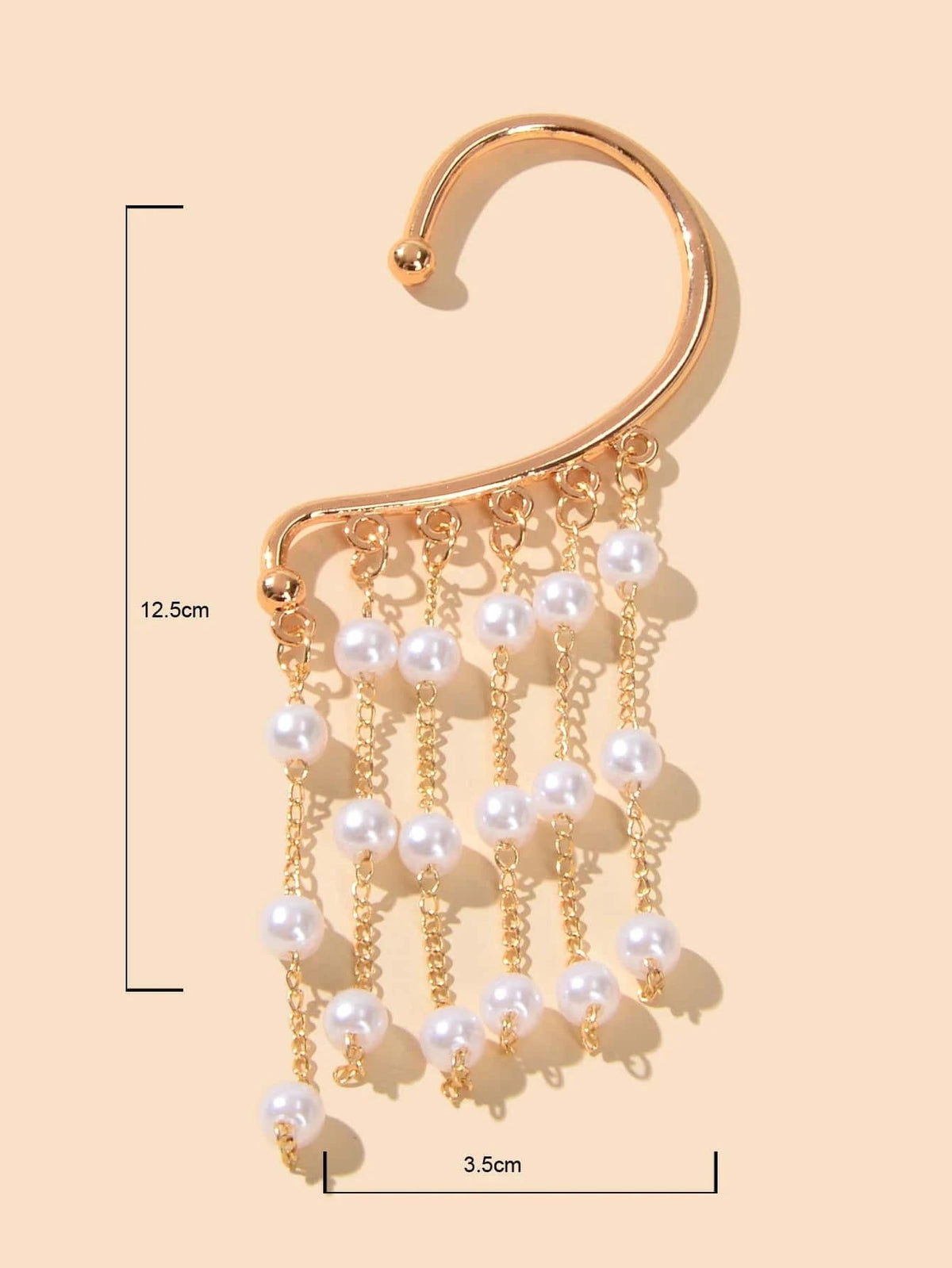 1 pc Pearl Decoration Long Gold Chain Tassel Ear Cuff Dangle Statement Earrings