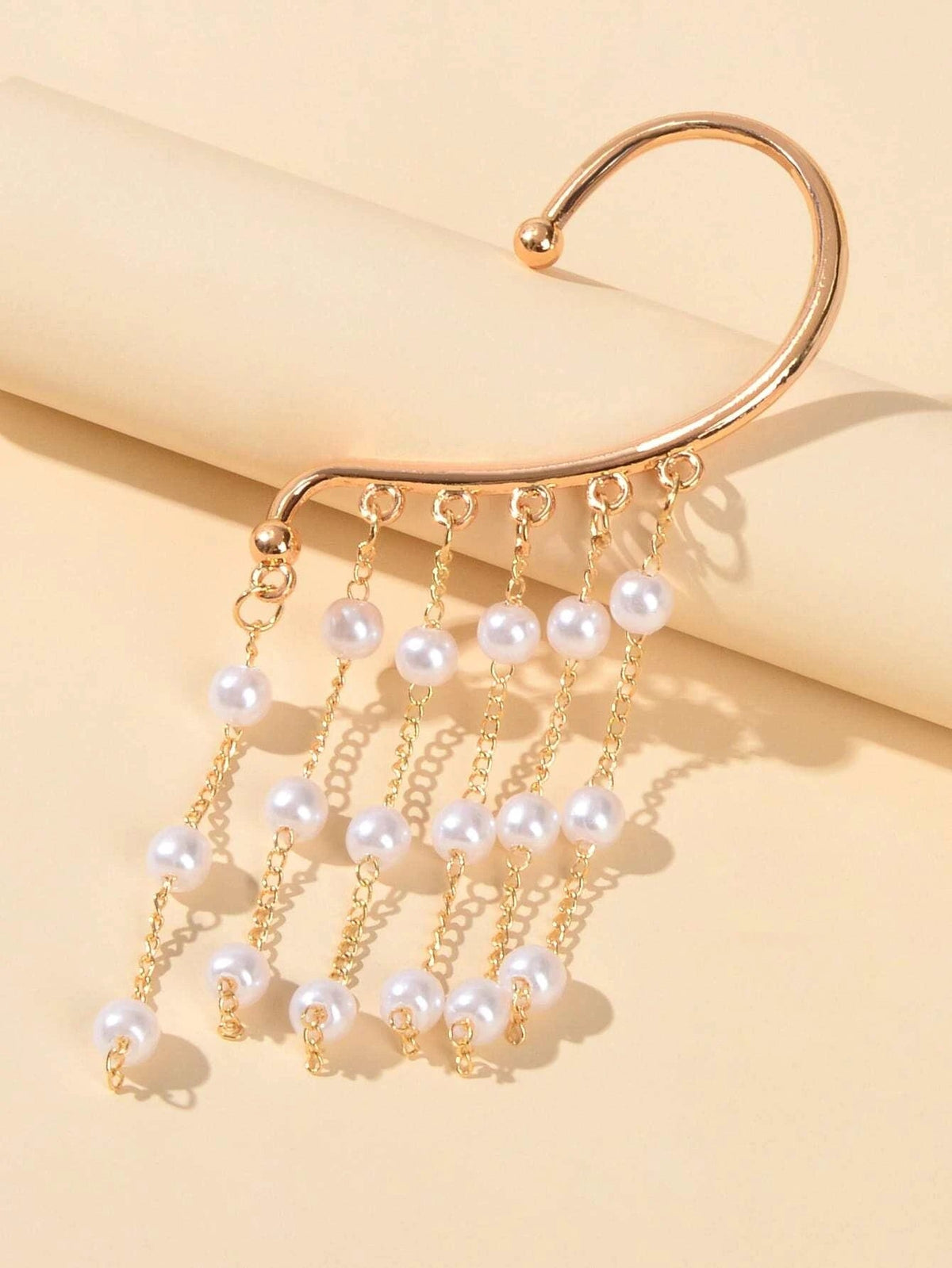 1 pc Pearl Decoration Long Gold Chain Tassel Ear Cuff Dangle Statement Earrings