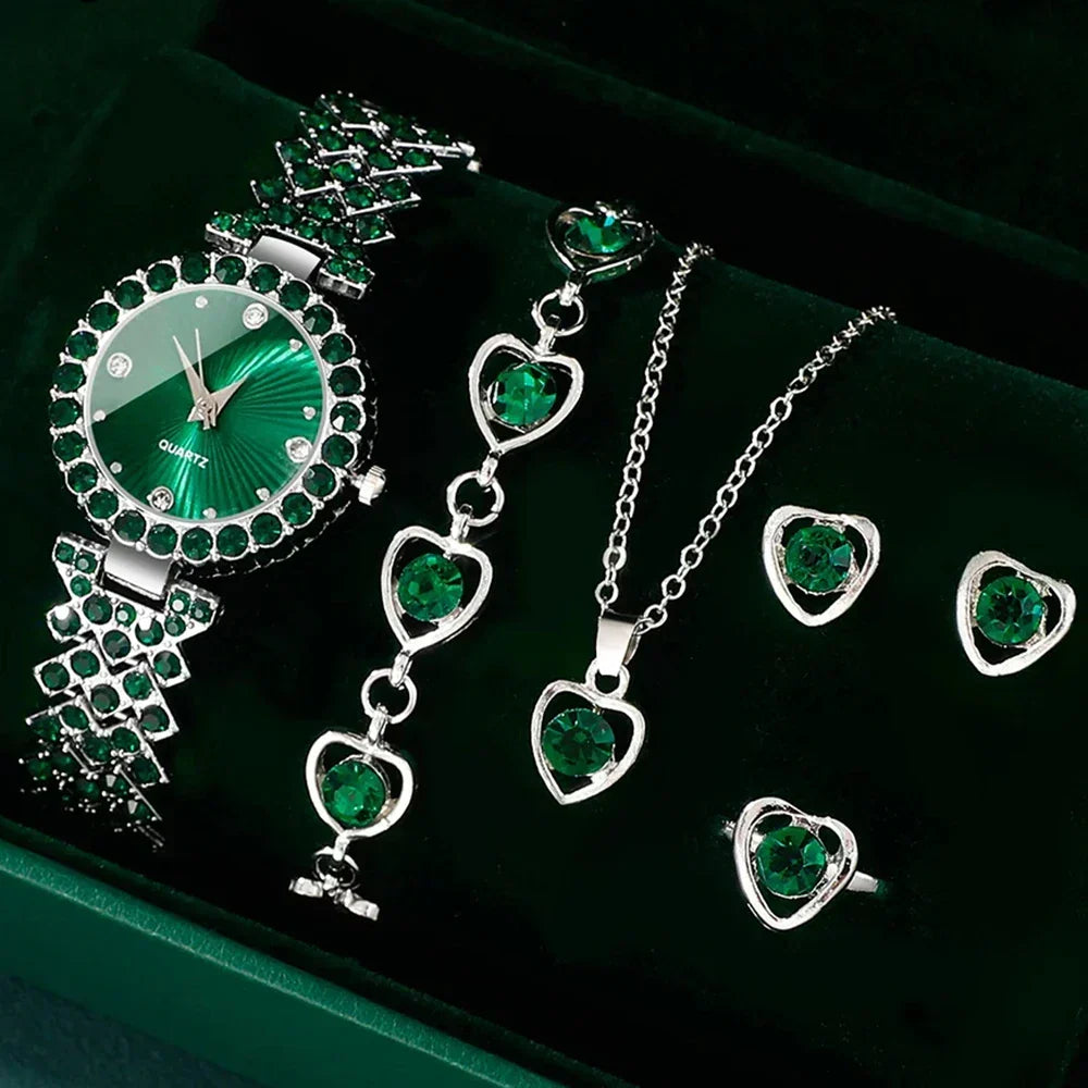 Women's Luxury Watch Jewelry Set with Heart Accents